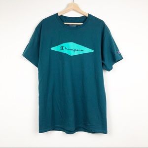 CHAMPION Teal Blue Graphic Tee Shirt Size Large